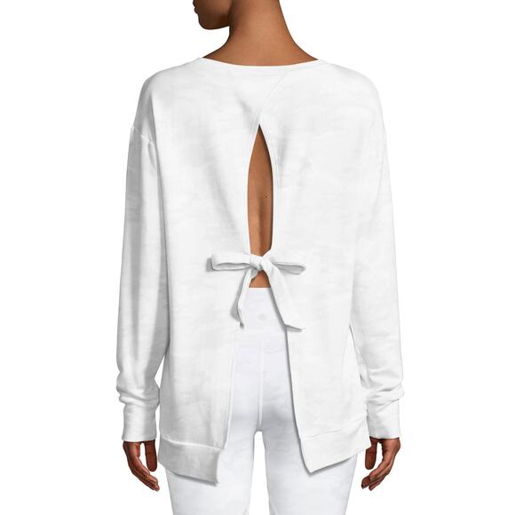 Vimmia Medium M White Soothe Tie Back Camo Print Sweatshirt Crew Neck Keyhole - Picture 12 of 12